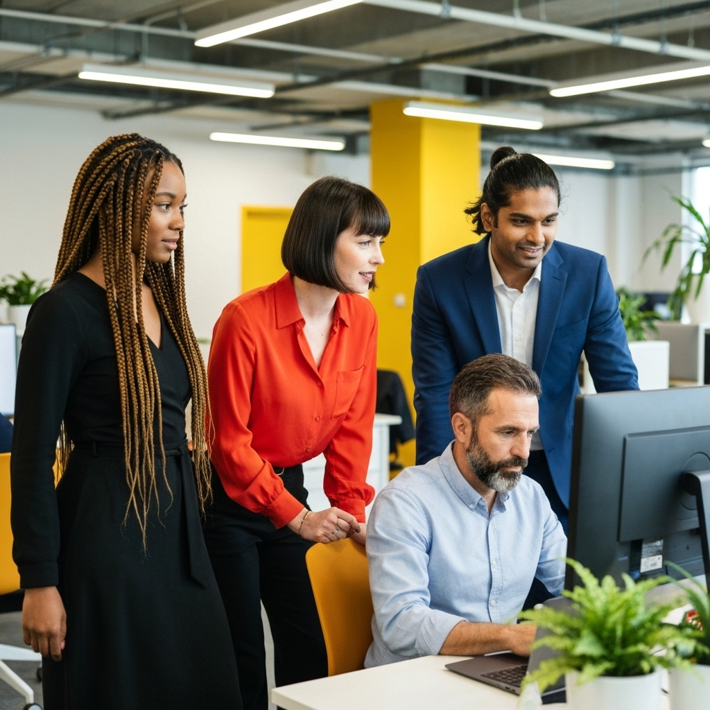 Team collaborating in an office